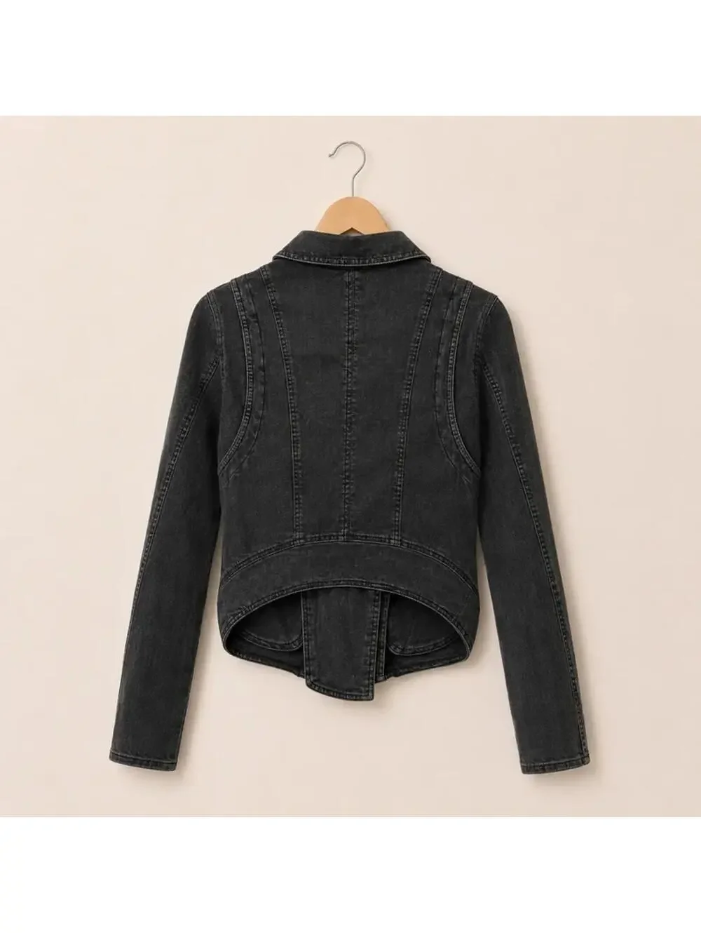 Free People Black Linen Blend Moto Jacket Size 10 - Picture 3 of 5